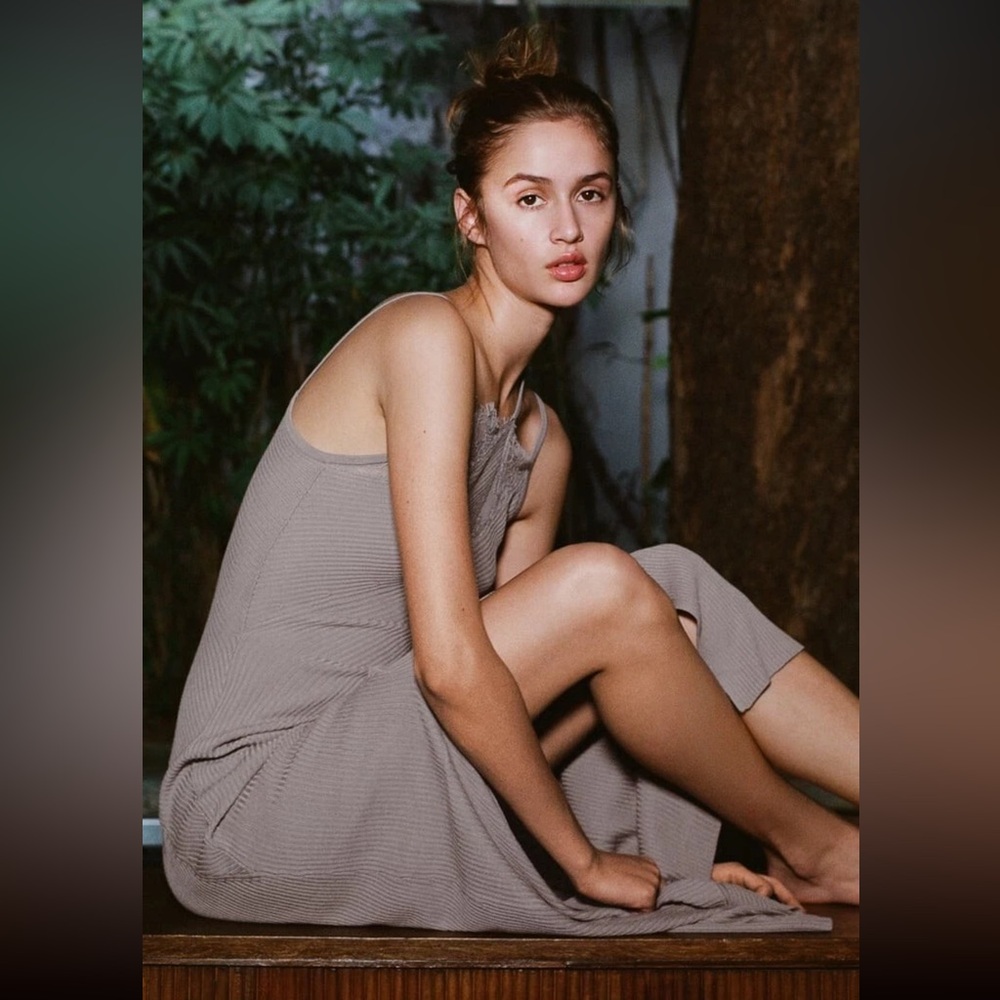 NWT ZARA COMBINATION KNIT SLIP DRESS DUSTY MAUVE